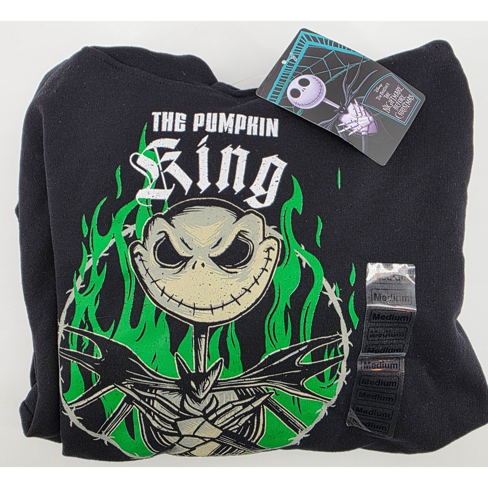 Nightmare Before Christmas Sz M Hoodie Disney Pumpkin King Green Flame Pullover